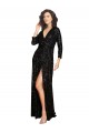 Negro línea A Cuello en V Lentejuela Largo Formales Vestidos de dama de honor / Vestidos de fiesta Asequibles