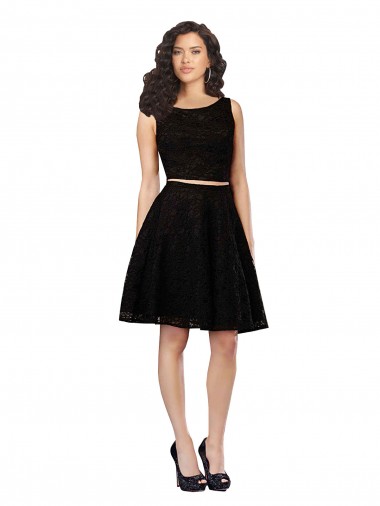 Negro línea A Cuello joya Encaje Corto Vestidos de dama de honor / Vestidos de cóctel Asequibles
