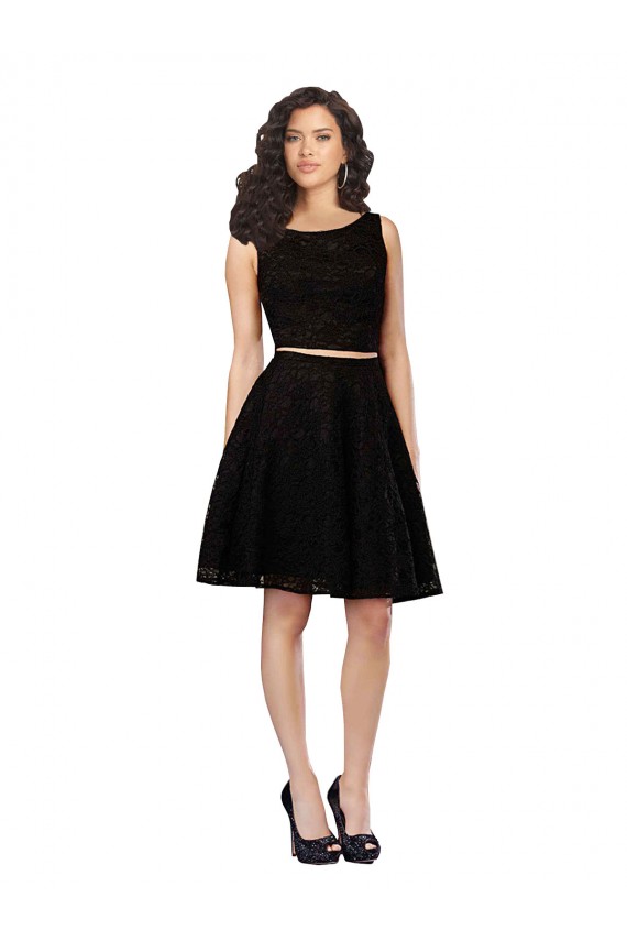 Negro línea A Cuello joya Encaje Corto Vestidos de dama de honor / Vestidos de cóctel Asequibles