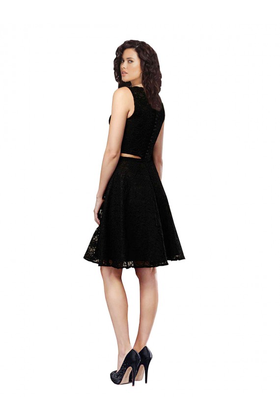 Negro línea A Cuello joya Encaje Corto Vestidos de dama de honor / Vestidos de cóctel Asequibles