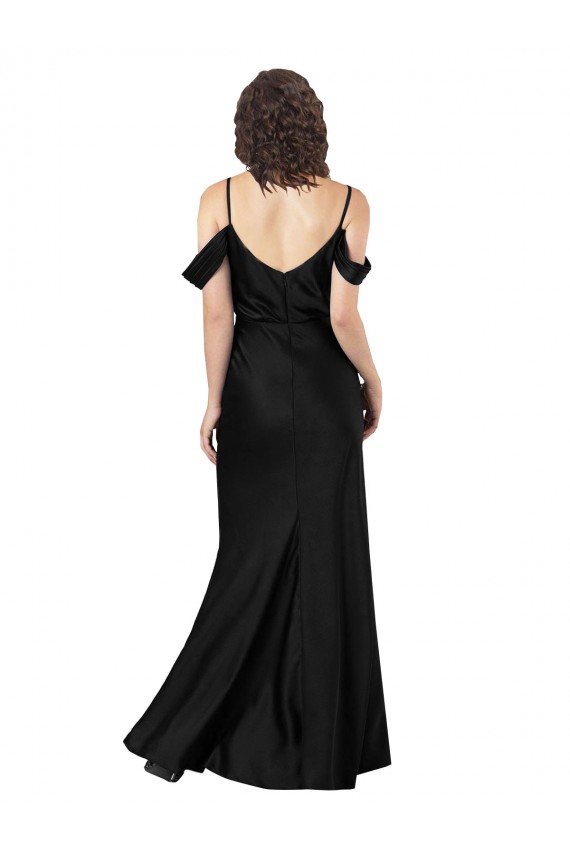 Negro línea A Hombros Descubiertos Satén sedoso Largo Formales Vestidos de dama de honor / Vestidos de fiesta Asequibles