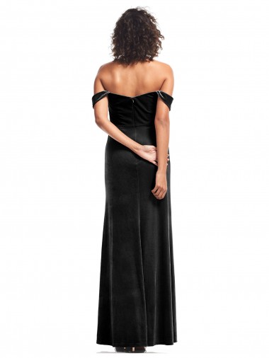 Negro línea A Hombros Descubiertos Sin tirantes Terciopelo Elástico Largo Formales Vestidos de dama de honor / Vestidos de fiesta