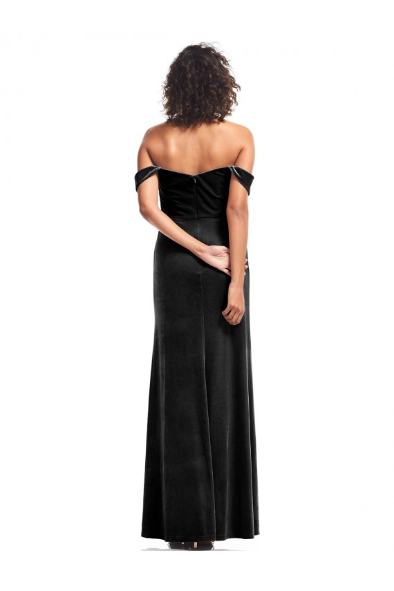 Negro línea A Hombros Descubiertos Sin tirantes Terciopelo Elástico Largo Formales Vestidos de dama de honor / Vestidos de fiesta Asequibles