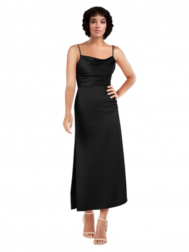 Negro línea A Tirantes espagueti Satén sedoso Corto Formales Vestidos de dama de honor / Vestidos de fiesta / Vestidos de cóctel Asequibles