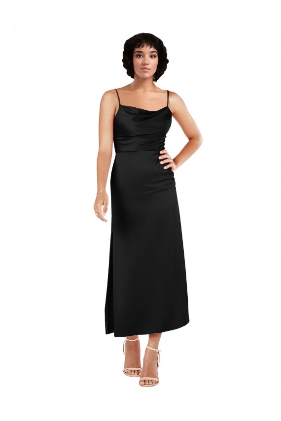 Negro línea A Tirantes espagueti Satén sedoso Corto Formales Vestidos de dama de honor / Vestidos de fiesta / Vestidos de cóctel Asequibles