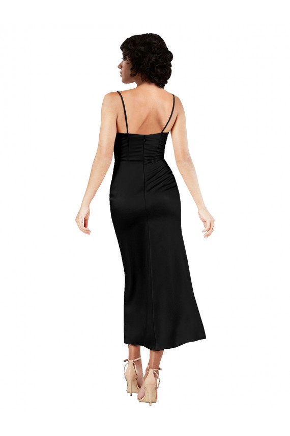Negro línea A Tirantes espagueti Satén sedoso Corto Formales Vestidos de dama de honor / Vestidos de fiesta / Vestidos de cóctel Asequibles