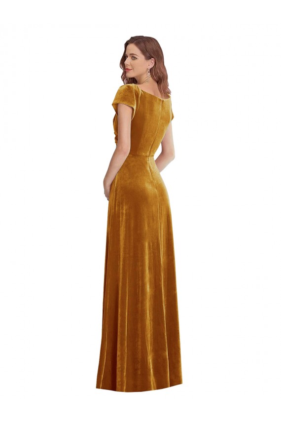 Oro Cubierta Cuello en V Terciopelo Elástico Largo Formales Vestidos de dama de honor / Vestidos de fiesta Asequibles