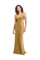 Oro línea A Un Hombre Satén elástico Largo Formales Vestidos de dama de honor / Vestidos de fiesta Asequibles
