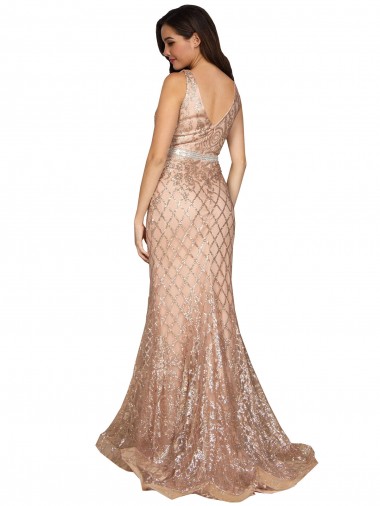 Oro rosa Sirena Cuello en V Lentejuela Lentejuelas brillantes Largo Formales Vestidos de dama de honor / Vestidos de fiesta