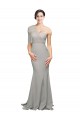 Ostra Plata Sirena Un Hombre Cuello de Corazón Barrer tren Crepé Elástico Tul Largo Formales Vestidos de dama de honor / Vestidos de fiesta Asequibles