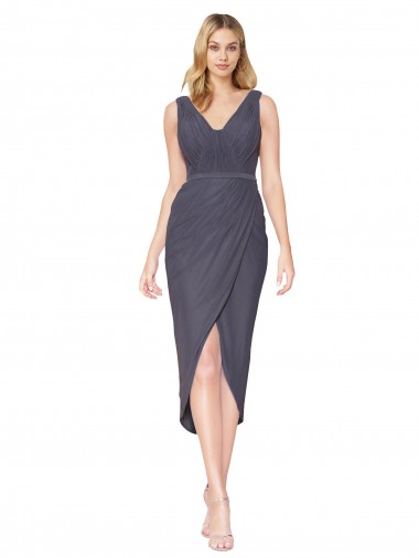 Pizarra gris Sirena Cuello en V Cuello Alto Cóctel Gasa Corto Asimétrico Formales Vestidos de dama de honor / Vestidos de fiesta Asequibles
