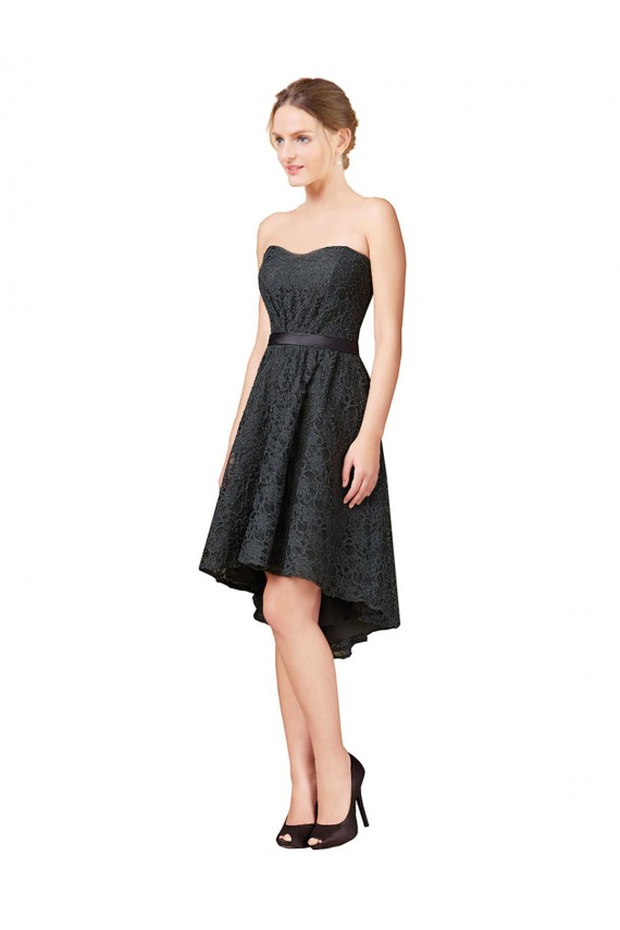Pizarra gris línea A Cuello de Corazón Encaje Corto Asimétrico Vestidos de dama de honor / Vestidos de cóctel / Vestidos para homecoming Asequibles