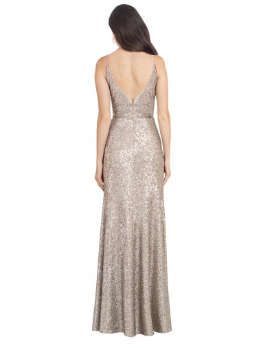 Plata Cubierta Cuello en V Cuello Alto Lentejuela Lentejuelas brillantes Largo Formales Vestidos de dama de honor / Vestidos de fiesta