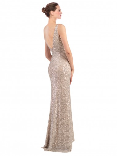 Plata Cubierta Cuello en V Lentejuela Lentejuelas brillantes Largo Formales Vestidos de dama de honor / Vestidos de fiesta