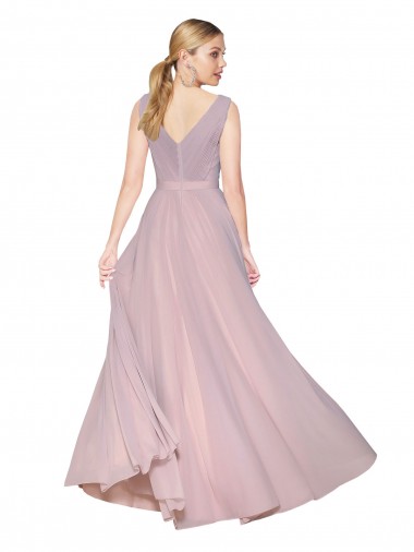Primavera línea A Cuello en V Cuello Alto Gasa Largo Formales Vestidos de dama de honor / Vestidos de fiesta