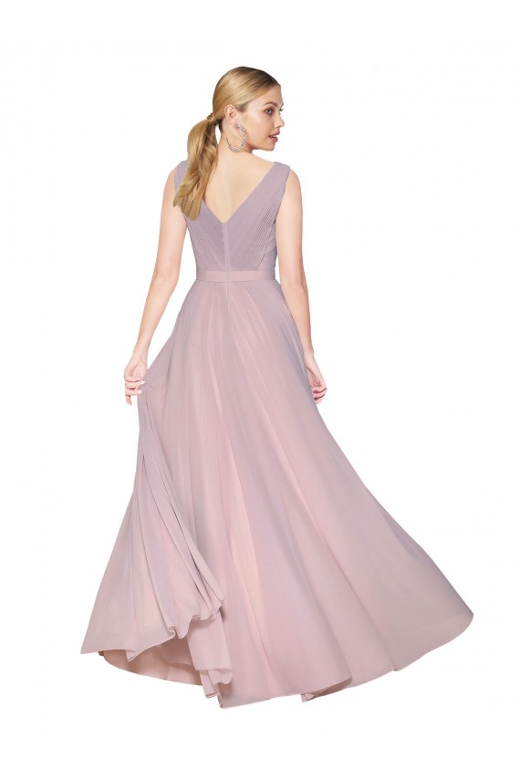 Primavera línea A Cuello en V Cuello Alto Gasa Largo Formales Vestidos de dama de honor / Vestidos de fiesta Asequibles