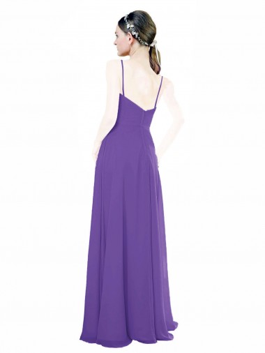 Púrpura línea A Tirantes espagueti Cuello en V Gasa Largo Vestidos de dama de honor