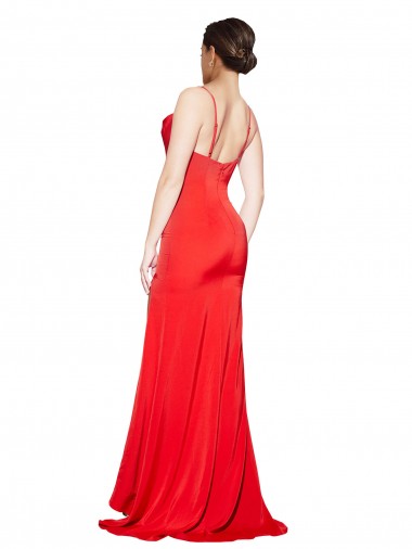 Rojo Cubierta Sin tirantes Satén elástico Largo Formales Vestidos de dama de honor / Vestidos de fiesta