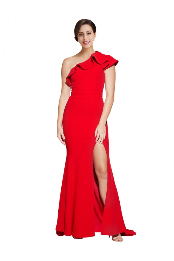 Rojo Cubierta Un Hombre Barrer tren Crepé Elástico Largo Vestidos de dama de honor / Vestidos de fiesta Asequibles