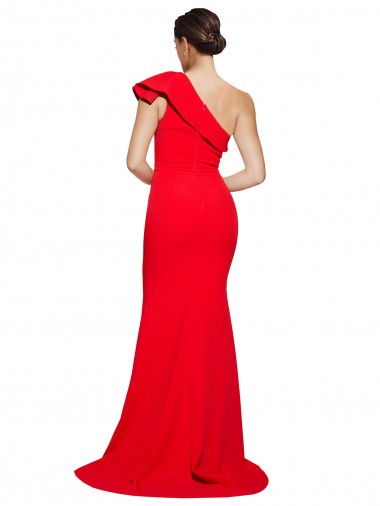 Rojo Cubierta Un Hombre Barrer tren Crepé Elástico Largo Vestidos de dama de honor / Vestidos de fiesta