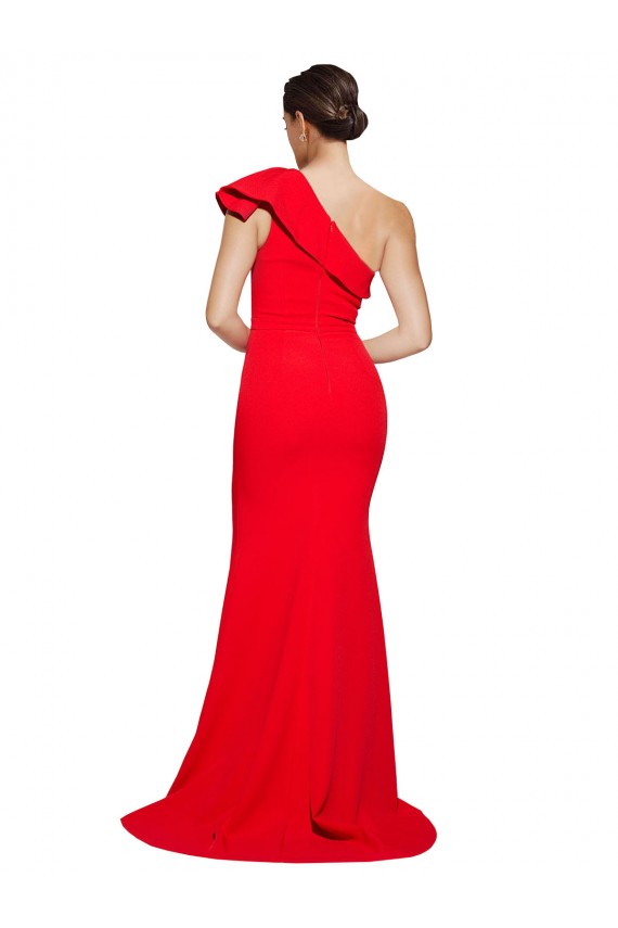 Rojo Cubierta Un Hombre Barrer tren Crepé Elástico Largo Vestidos de dama de honor / Vestidos de fiesta Asequibles