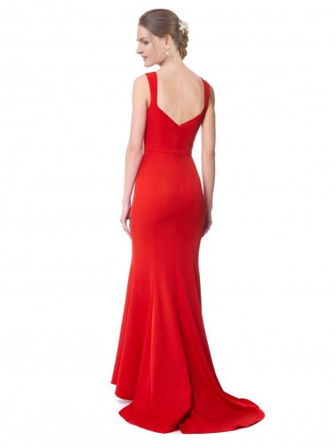 Rojo Sirena Cuello Alto Crepé Elástico Largo Formales Vestidos de dama de honor / Vestidos de fiesta
