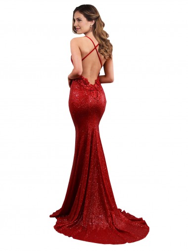 Rojo Sirena Cuello en V Lentejuela Largo Formales Vestidos de dama de honor / Vestidos de fiesta