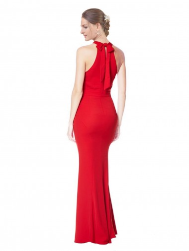 Rojo Sirena Halter Cuello Alto Crepé Elástico Largo Formales Vestidos de dama de honor / Vestidos de fiesta