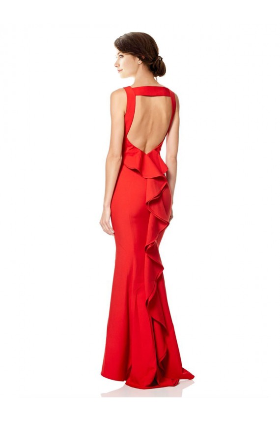 Rojo Sirena Halter Cuello Alto Crepé Elástico Largo Formales Vestidos de dama de honor / Vestidos de fiesta Asequibles