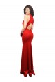 Rojo Sirena Halter Satén elástico Largo Formales Vestidos de dama de honor / Vestidos de fiesta Asequibles