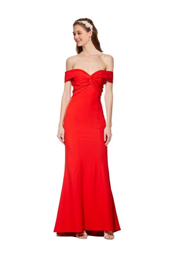 Rojo Sirena Hombros Descubiertos Crepé Elástico Largo Formales Vestidos de dama de honor / Vestidos de fiesta Asequibles