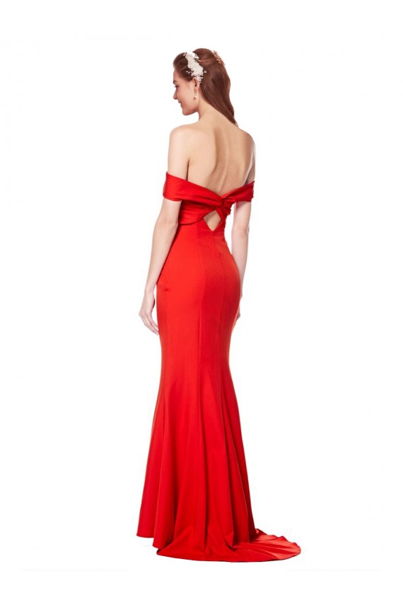 Rojo Sirena Hombros Descubiertos Crepé Elástico Largo Formales Vestidos de dama de honor / Vestidos de fiesta Asequibles