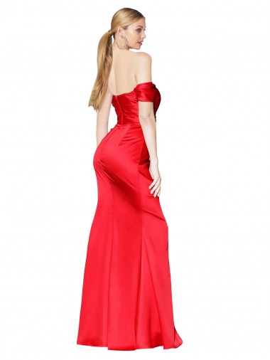 Rojo Sirena Hombros Descubiertos Satén elástico Largo Formales Vestidos de dama de honor / Vestidos de fiesta