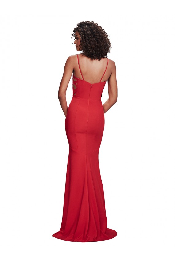 Rojo Sirena Tirantes espagueti Crepé Elástico Largo Formales Vestidos de dama de honor / Vestidos de fiesta Asequibles