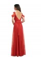 Rojo línea A Cuello de Corazón Tul Largo Vestidos de dama de honor Asequibles