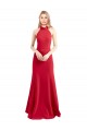 Rojo línea A Halter Cuello Alto Crepé Elástico Largo Formales Vestidos de dama de honor / Vestidos de fiesta Asequibles
