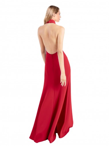 Rojo línea A Halter Cuello Alto Crepé Elástico Largo Formales Vestidos de dama de honor / Vestidos de fiesta