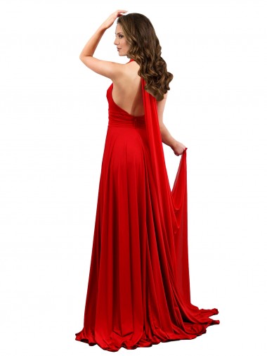 Rojo línea A Halter Spandex Largo Formales Vestidos de dama de honor / Vestidos de fiesta