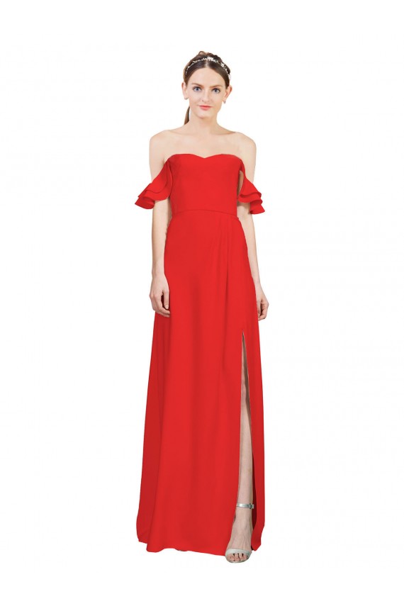 Rojo línea A Hombros Descubiertos Crepé Elástico Largo Formales Vestidos de dama de honor / Vestidos de fiesta Asequibles