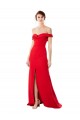 Rojo línea A Hombros Descubiertos Crepé Elástico Largo Formales Vestidos de dama de honor / Vestidos de fiesta Asequibles