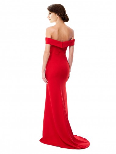 Rojo línea A Hombros Descubiertos Crepé Elástico Largo Formales Vestidos de dama de honor / Vestidos de fiesta