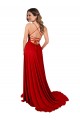 Rojo línea A Tirantes espagueti Cuadrado Spandex Encaje Largo Vestidos de dama de honor / Vestidos de fiesta Asequibles