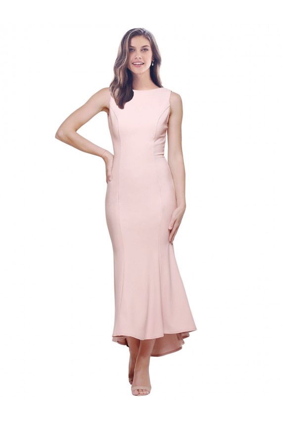 Rosa Cubierta Cuello Alto Midi Crepé Elástico Corto Asimétrico Formales Vestidos de dama de honor / Vestidos de fiesta / Vestidos de cóctel Asequibles