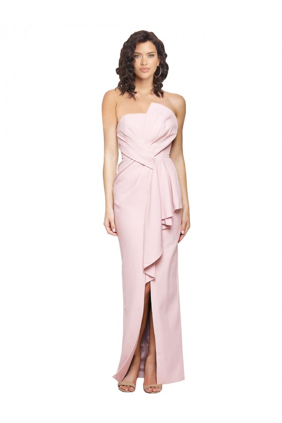 Rosa Cubierta Sin tirantes Crepé Elástico Largo Formales Vestidos de dama de honor / Vestidos de fiesta Asequibles