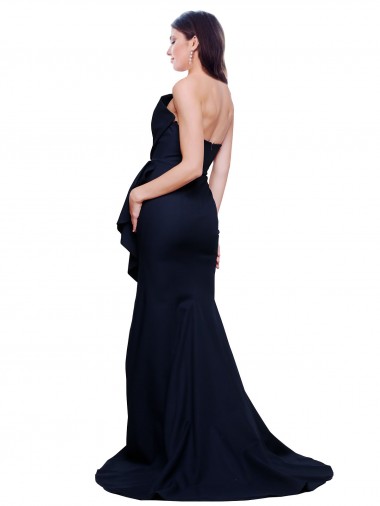 Azul marina oscuro Cubierta Sin tirantes Barrer tren Crepé Elástico Largo Vestidos de dama de honor / Vestidos de fiesta