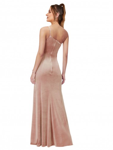 Rosa Cubierta Un Hombre Terciopelo Elástico Largo Formales Vestidos de dama de honor / Vestidos de fiesta
