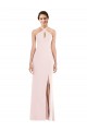 Rosa Trompeta Halter Crepé Elástico Largo Formales Vestidos de dama de honor / Vestidos de fiesta Asequibles