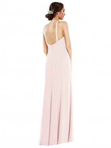 Rosa Trompeta Halter Crepé Elástico Largo Formales Vestidos de dama de honor / Vestidos de fiesta