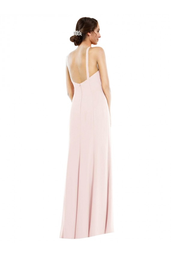Rosa Trompeta Halter Crepé Elástico Largo Formales Vestidos de dama de honor / Vestidos de fiesta Asequibles