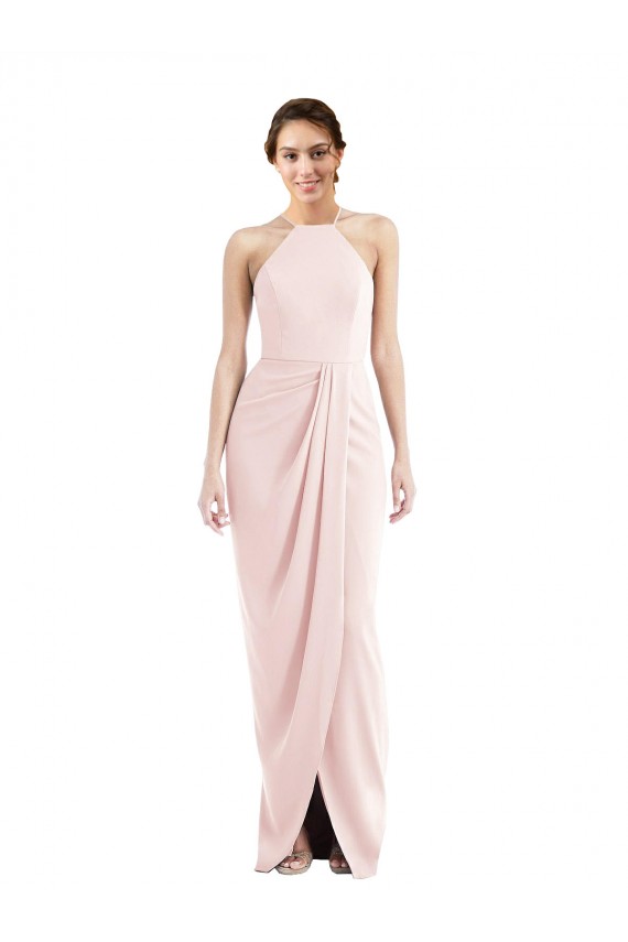 Rosa Trompeta Halter Crepé Elástico Largo Vestidos de dama de honor / Vestidos de fiesta Asequibles